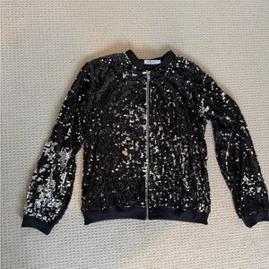 Black and Silver Sequin Bomber Jacket